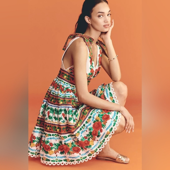 FARM Rio Dresses & Skirts - Farm Rio x Anthropologie V Neck Tiered Mini Dress Size XXS Floral Tie Shoulders